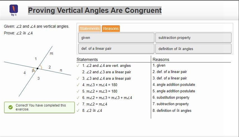 Angle 2 and angle 4 are vertical angles prove angle 2 is congruent to angle 4-example-1