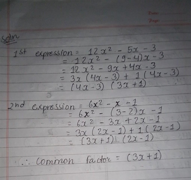 What is a common factor of 12x 2 − 5x − 3 and 6x 2 − x − 1 ?-example-1