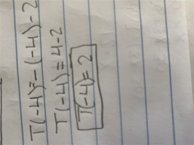 Need rn! worth 30 What is the value of T(−4) when T(x)=−x−2?-example-1