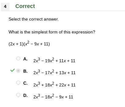 Select the correct answer. What is the simplest form of this expression? (2x + 1)(x-example-1