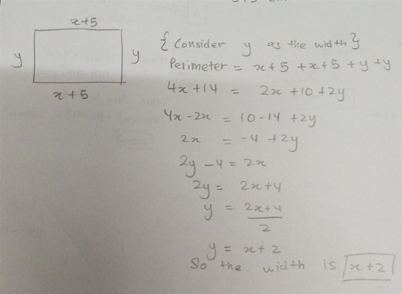 A rectangle with a length of x + 5 has a perimeter of 4x + 14. 1. Write the expression-example-1