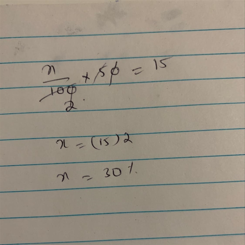 What percent of 50 is 15? A. 0.3% B. 7.5% C. 30% D. 35%-example-1