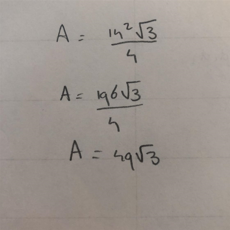 What is the area of an equilateral triangle with a side length of 14 inches?-example-1