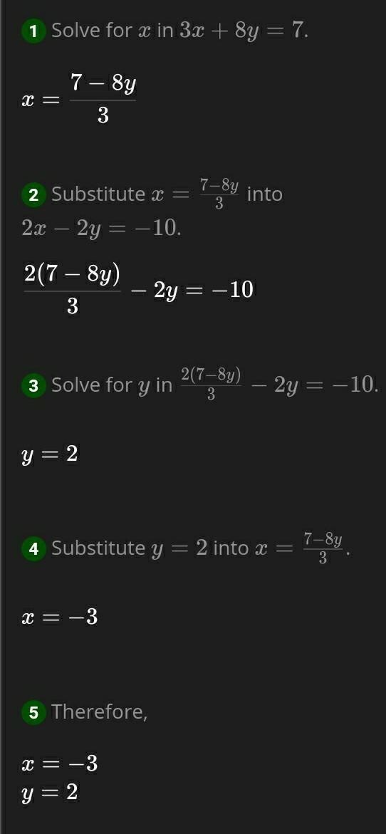 What should (3x + 8y=7 2x - 2y = -10 be multiplied by-example-1