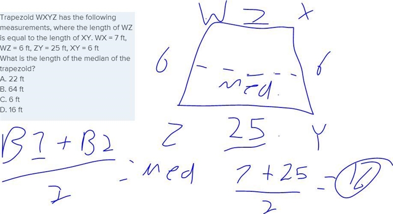 Trapezoid WXYZ has the following measurements, where the length of WZ is equal to-example-1