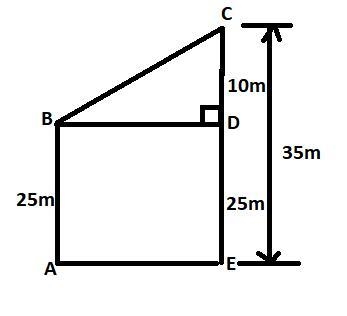 The tops of two poles, of heights 25m and 35m are connected by a wire which makes-example-1