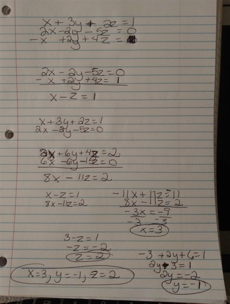 X+3y+2z=1 2x-2y-5z=0 -x+2y+4z=1-example-1