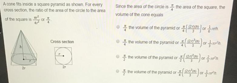 The area of the square, the A cone fits inside a square pyramid as shown. For every-example-1