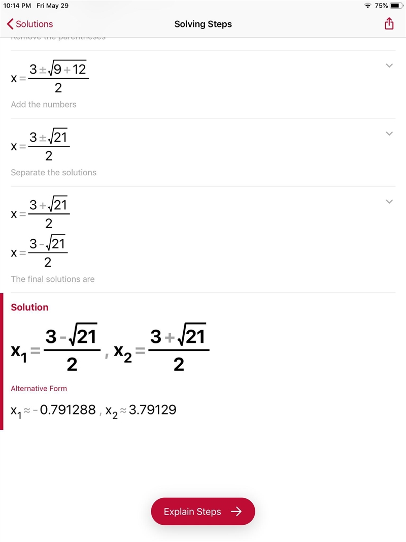 Solve for X. x^2 = 3x + 3-example-1