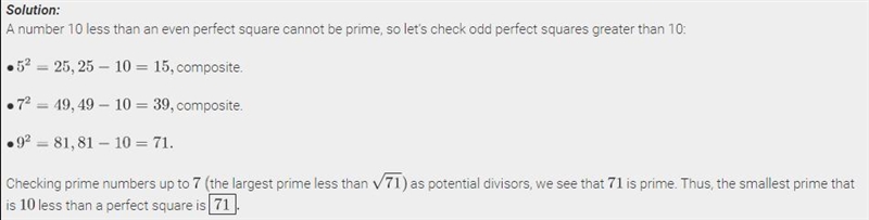 What is the smallest positive number that is prime and 10 less than a perfect square-example-1