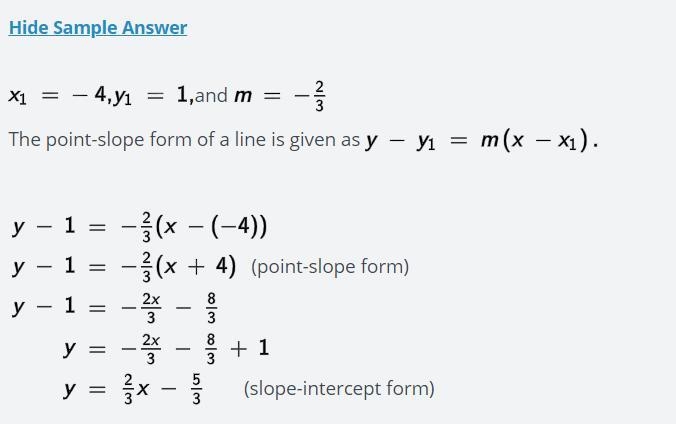 Given the slope of the line and one point that it passes through, represent the equation-example-1