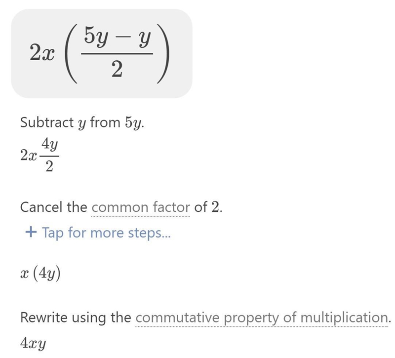 Write 2x X(5y-y)/2 in a simplified form-example-2