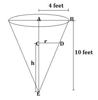 Water is withdrawn from a conical reservoir, 8 feet in diameter and 10 feet deep (vertex-example-1