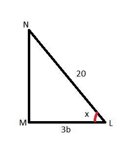 PLEASE HELP!! if sec x=5/3 what is the value of b? NL=20 LM=3b angle of L is x degrees-example-1