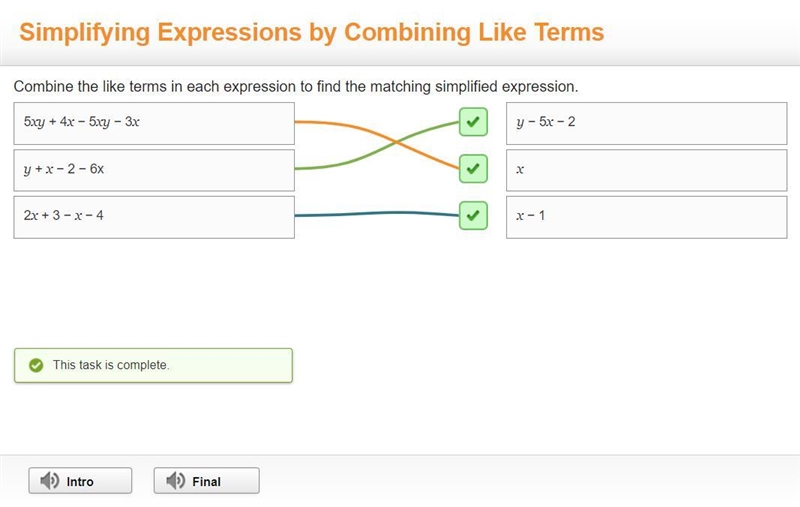 Combine the like terms in each expression to find the matching simplified expression-example-1