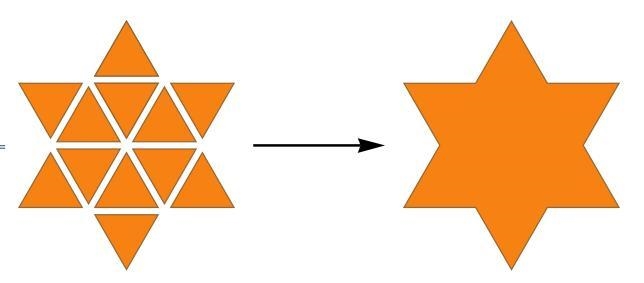 This figure shows how to create a six-pointed star from twelve equilateral triangle-example-1