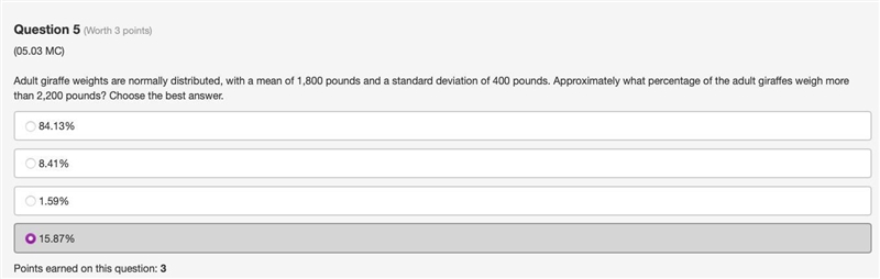 Adult giraffe weights are normally distributed, with a mean of 1,800 pounds and a-example-1