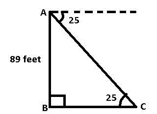 A boat is spotted in the water with an angle of depression of 25Â° from the top of-example-1