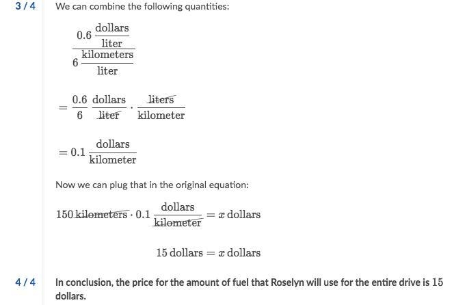 Roselyn is driving to visit her family, which live 150 150150 kilometers away. Her-example-2