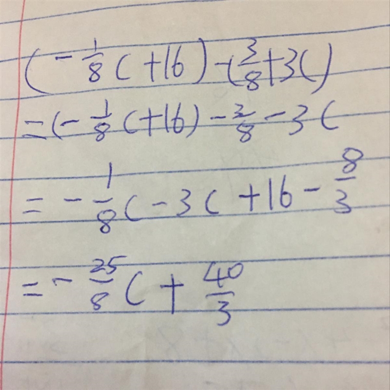 Find the difference of (-1/8c+16)-(3/8+3c)-example-1