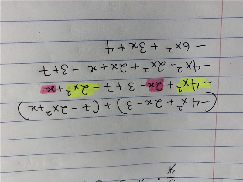 How do I simplify (-4x^2+2x-3)+(7-2x^2+x)???-example-1