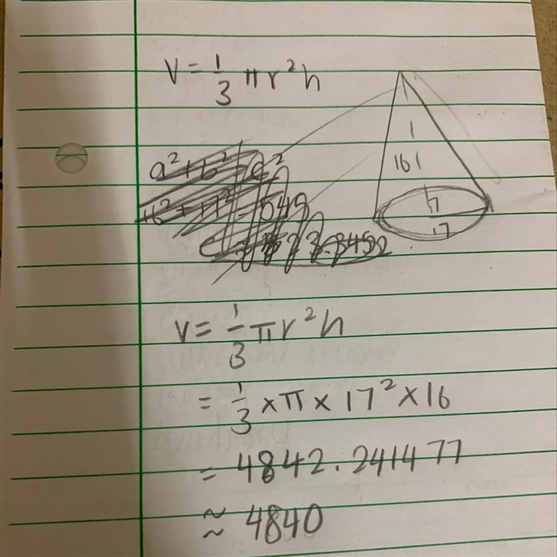 What is the volume of the cone if the height is 16cm and the radius is 17cm? This-example-1