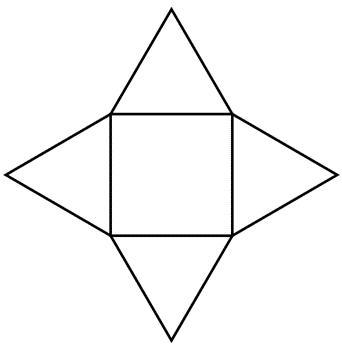 Which correctly describes the net of a square pyramid?-example-1