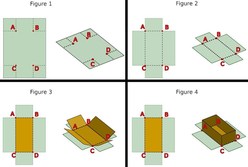 A 11 inch by 8 inch piece of cardboard squares cut out of the corners and is folded-example-1