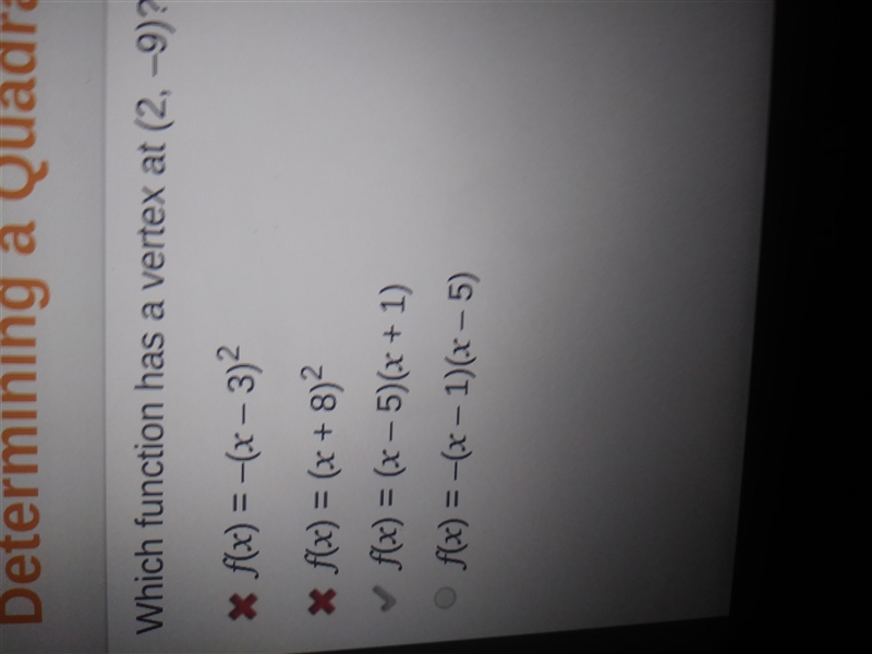 Which function has a vertex at (2,-9)-example-1