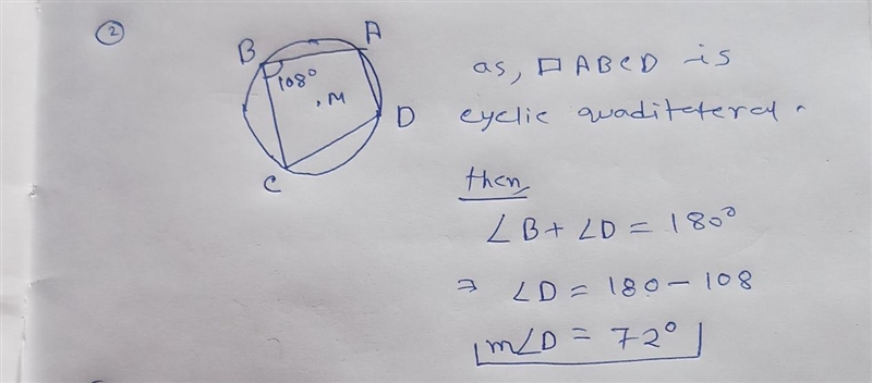 2. In circle M shown, points A, B, and C have been located such that m B 108 . Locate-example-1