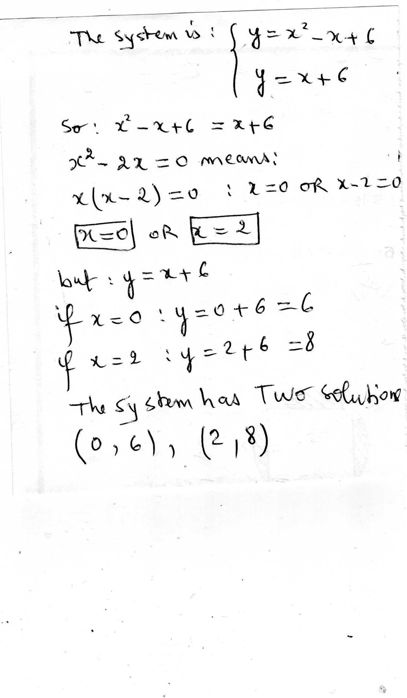 Y = x^2 - x + 6 y = x + 6-example-1