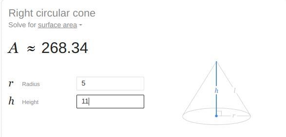 The cone pictured has a surface area of ? square meters. (Use 3.14 for π .)-example-1