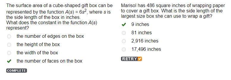 the surface area of a cube-shaped gift box can be represented by the function A(s-example-1