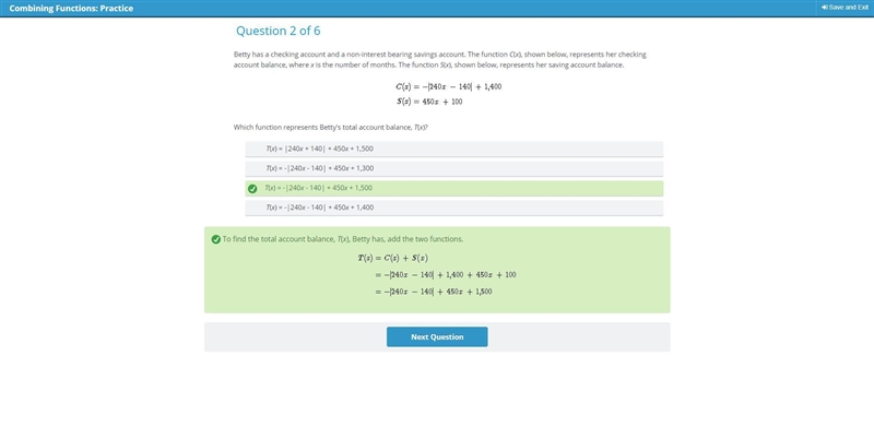 Betty has a checking account and a non-interest bearing savings account. The function-example-1