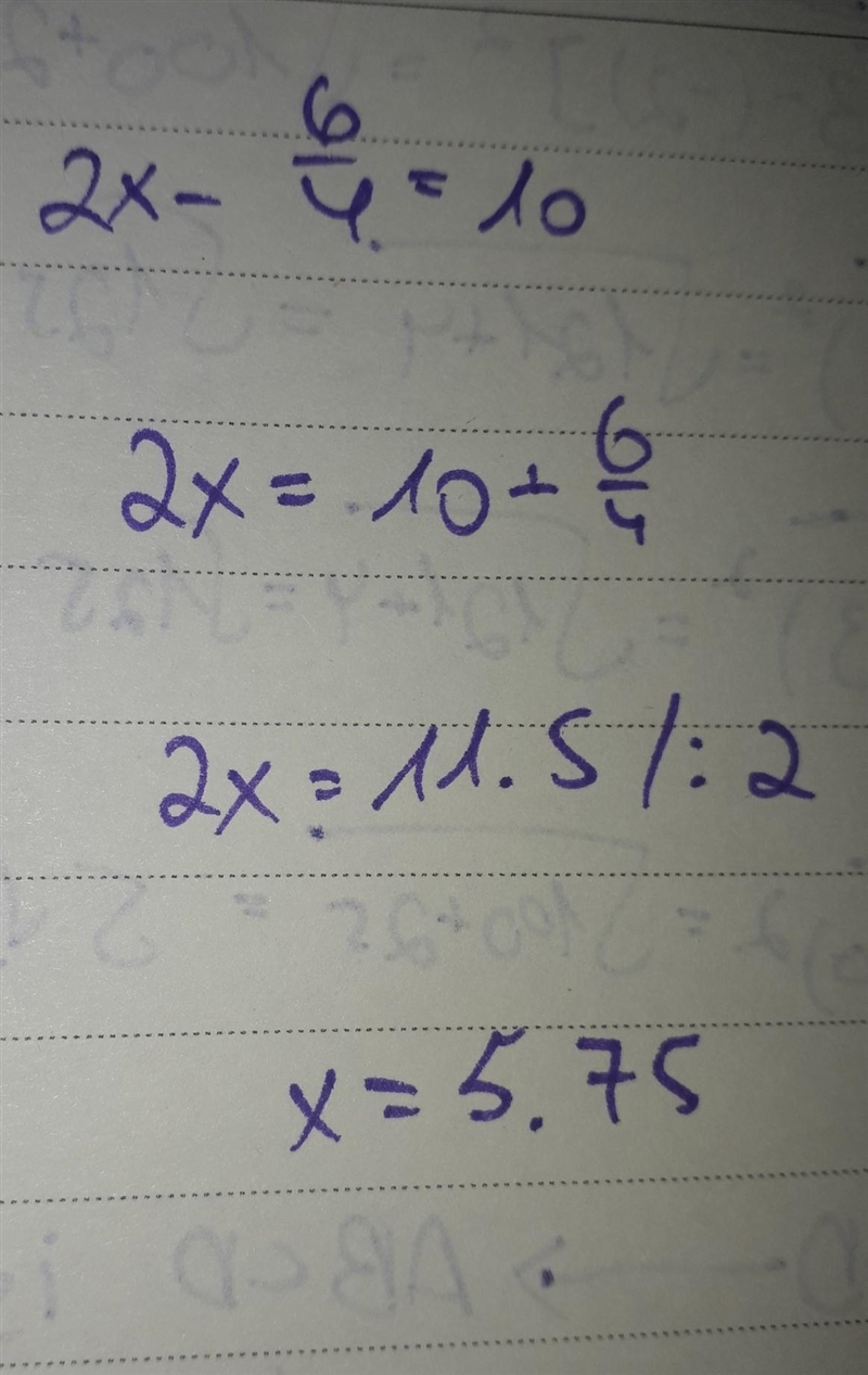 Solve for x. 2 x - 6 / 4 = 10 x = [?]​-example-1