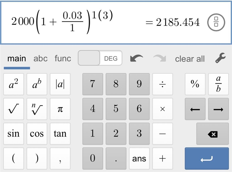 If £2000 is put into a bank account that pays 3% compound interest per year. How much-example-1