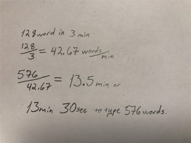 4. Sophie can type 128 words in 3 minutes. How many minutes will it take her to type-example-1