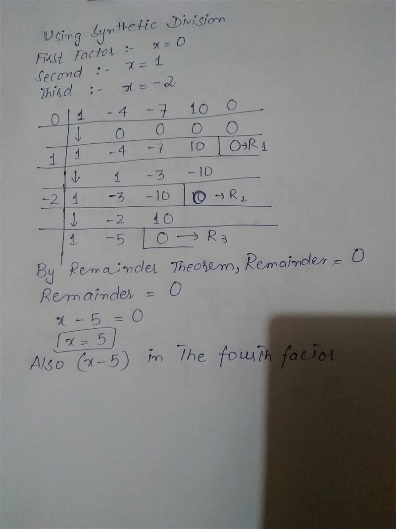 Recall that we identified x, x − 1, and x + 2 as three factors of p(x) = x4 − 4x3 − 7x-example-1