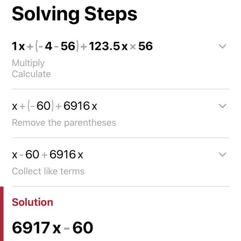 Simplify 1x + (-4 - 56) + 123.5 x 56x-example-1