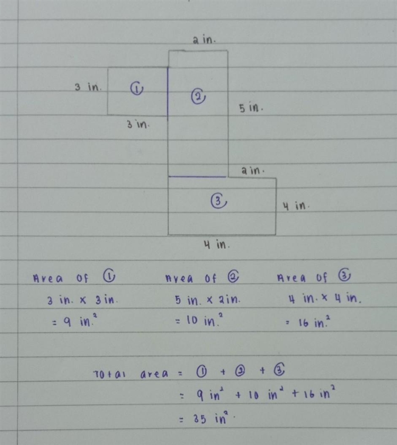 Find the area of the irregular figure. 2 in. 3 in. 5 in. A = [ ? ]in.2 3 in. 2 in-example-1