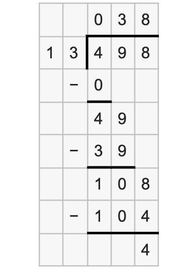 498 divided by 13 full Equation-example-1