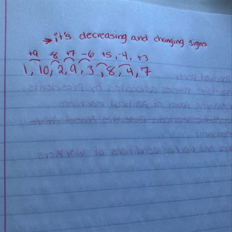 What are the next three terms in the sequence? 1, 10, 2, 9, 3, ___, ___, ___-example-1