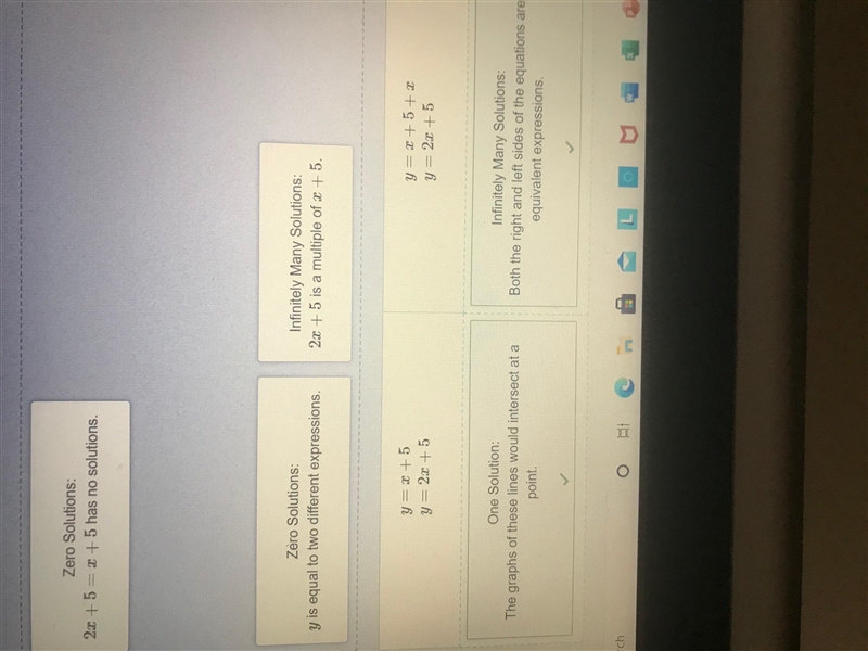 For each system of equations, drag the true statement about its solution set to the-example-1