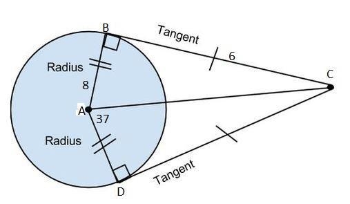 Angle BCD is a circumscribed angle of circle A. Circle A is shown. Line segments B-example-1