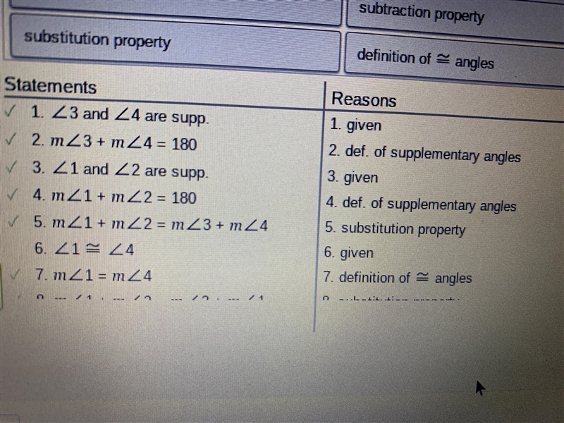 1 and 2 are supplements, 3 and 4 supplements and 1 =4. prove 2=3 ​-example-1