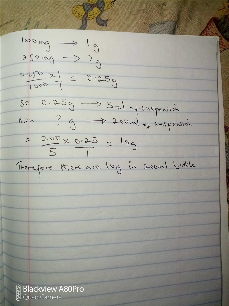 A bottle of erythromycin suspension contains 250 mg of erythromycin in every 5 mL-example-2