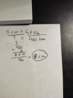 The scale on a highway map is 5 cm: 50 km. Suppose you know that the actual distance-example-1