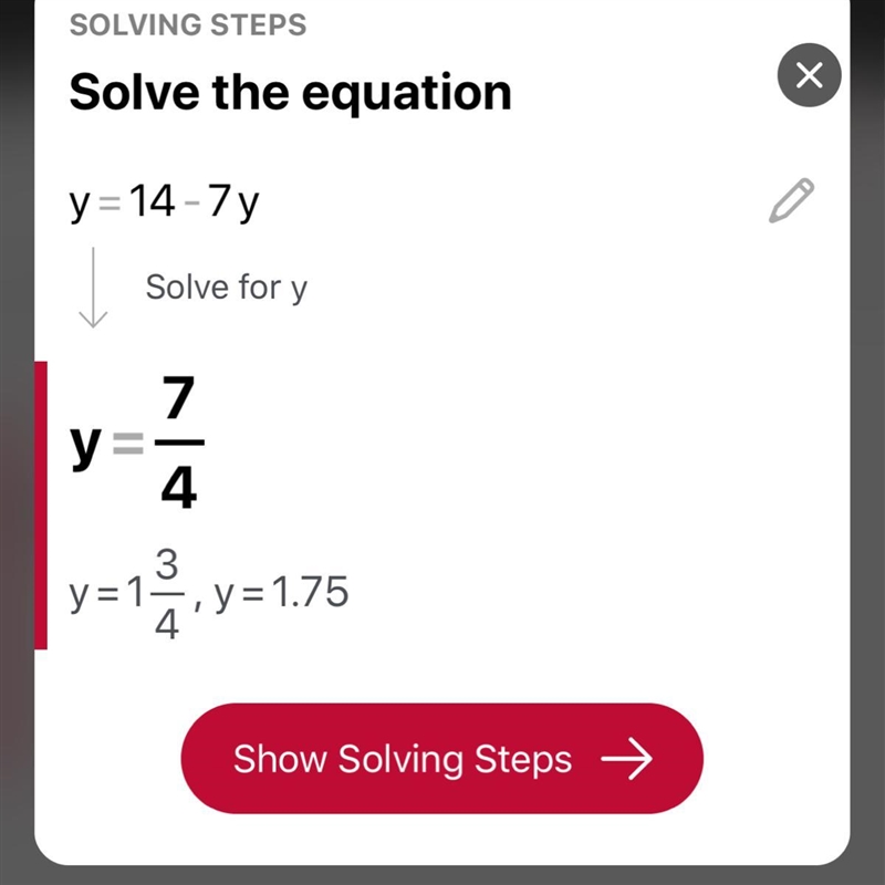 Hy = 14 – 7y, solve for y-example-1