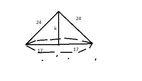 The right isosceles triangle shown is rotated about line k with the base forming perpendicular-example-1