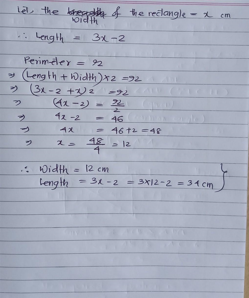 Please help, tysm if you do the length of a rectangle is 2 cm less than three times-example-1